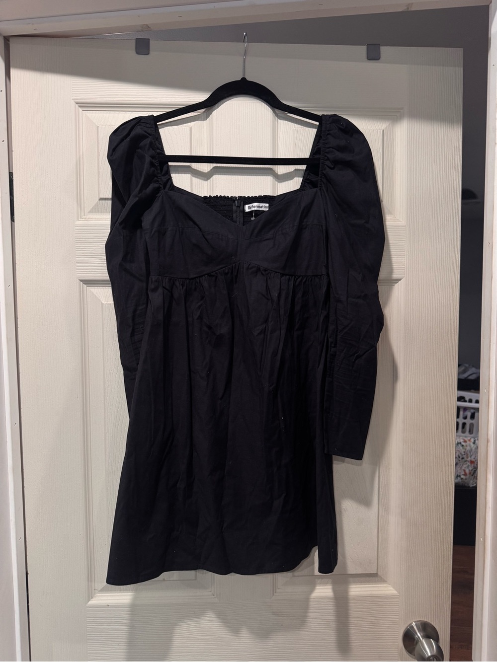 Reformation Black Puff Sleeve Mini Dress